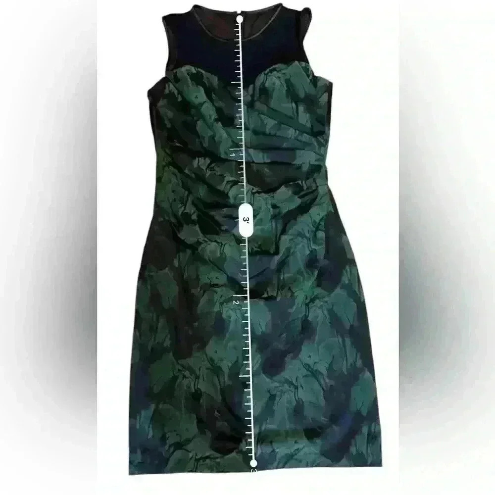 Teri Jon Rickie Freeman Green & Black Stretch Ruched Cocktail Dress NWT 6 - Picture 10 of 12